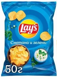 Чипсы"Lay`s" 50г Сметана /зелень (28 шт/ящ) РФ